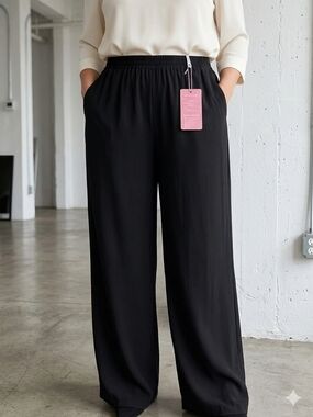 NILOUFO Wide Leg Pants Women's XL Black NWT High Waist Flowy Palazzo Trousers
